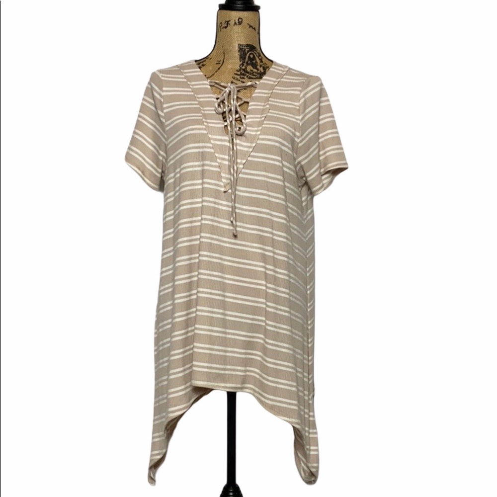 Beige Striped Tunic Top L